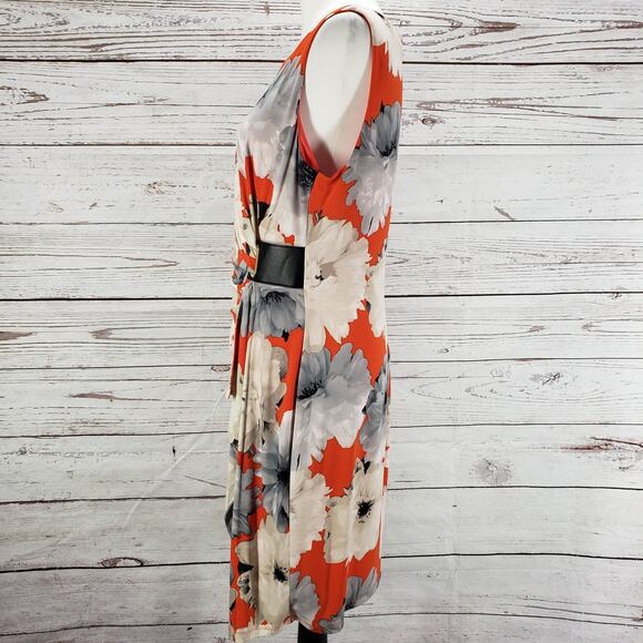 Calvin Klein Women's Floral Ruched Faux Wrap Sleeveless Dress Size Medium - Picture 3 of 14